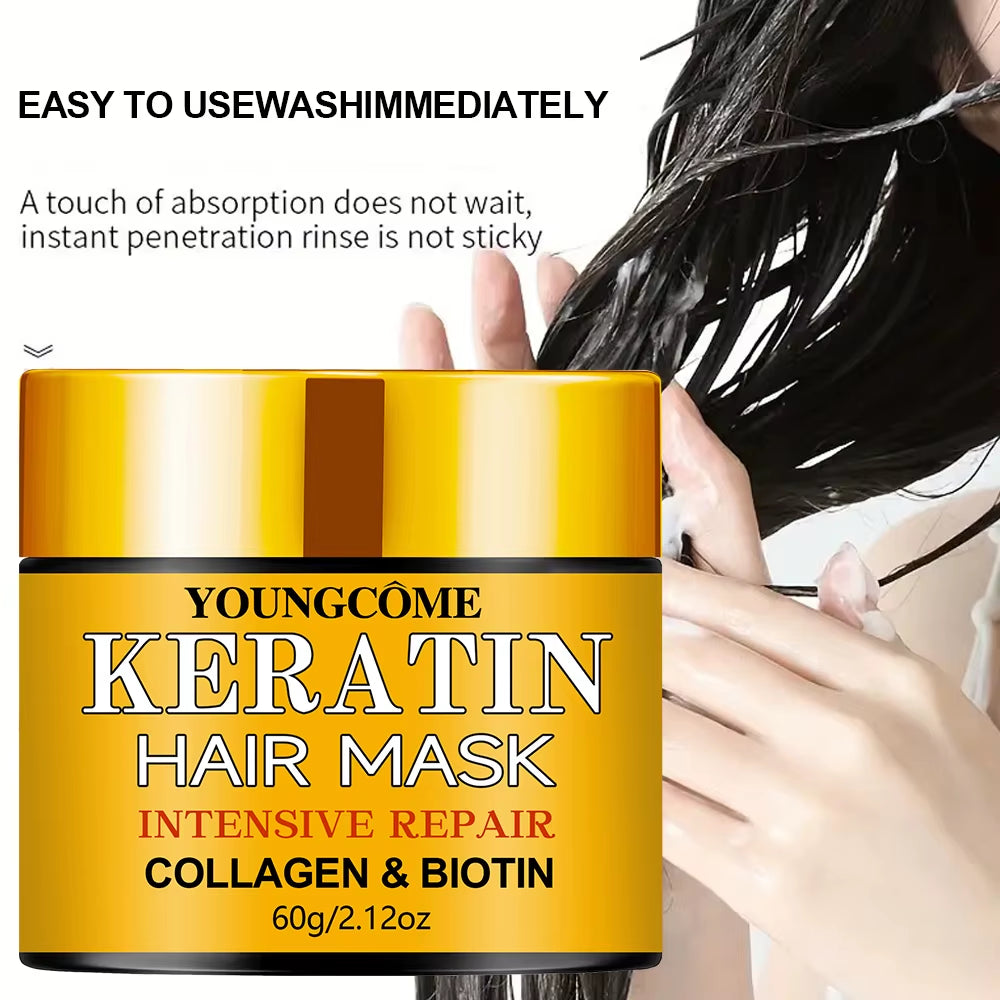 Biotin Collagen Keratin Hair Mask for Dry Damaged Hair, Deep Repair Conditioning Treatment with Nourishing Essential Oils
