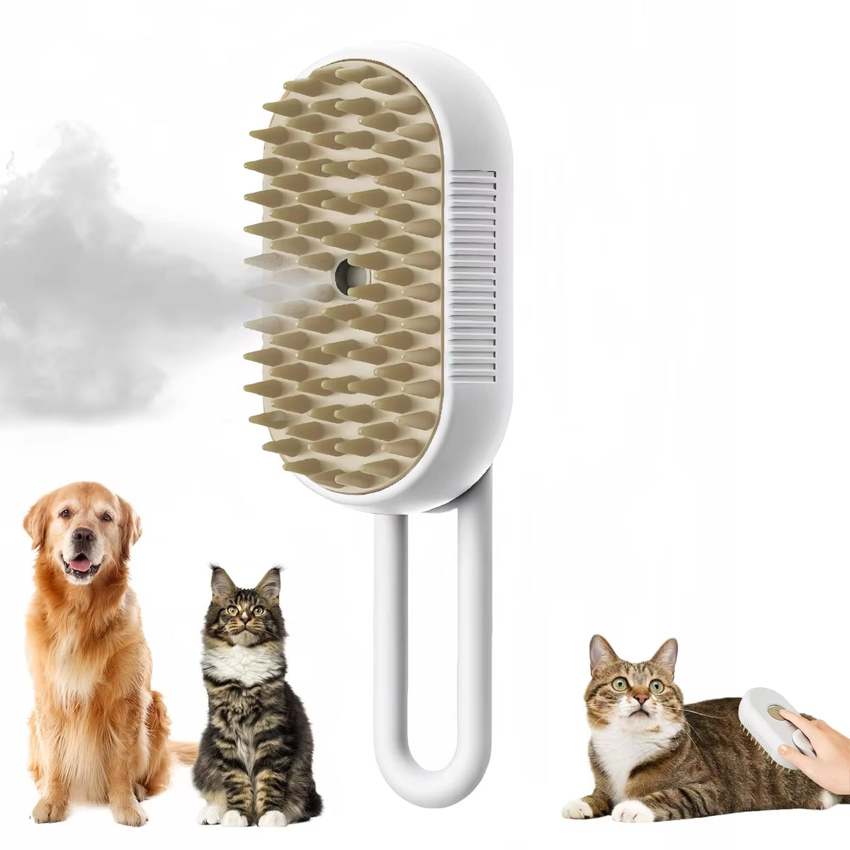 Brosse de toilettage 3-en-1 pour chiens et chats avec vapeur, spray, massage et élimination des poils et des nœuds.
