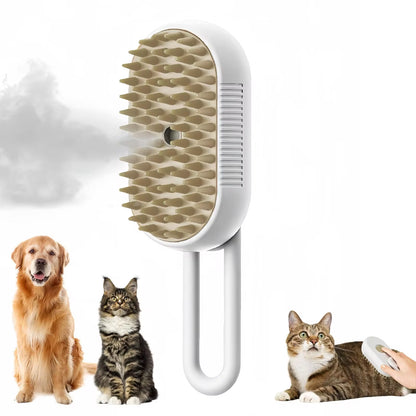 Brosse de toilettage 3-en-1 pour chiens et chats avec vapeur, spray, massage et élimination des poils et des nœuds.