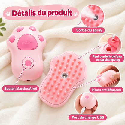 Brosse vapeur 3 en 1 pour chat et chien – spray, massage et anti-poils