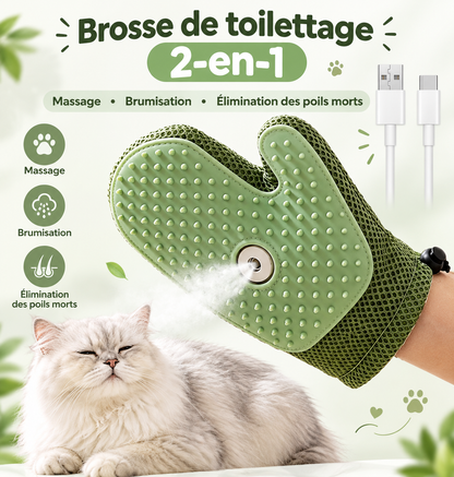 Brosse de toilettage 3-en-1 pour chiens et chats, avec vapeur, spray, massage et élimination des poils et des nœuds.