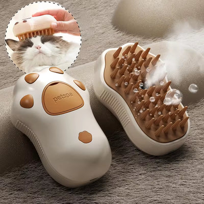 Brosse de toilettage 3-en-1 pour chiens et chats, avec vapeur légère, élimination des poils et massage relaxant.